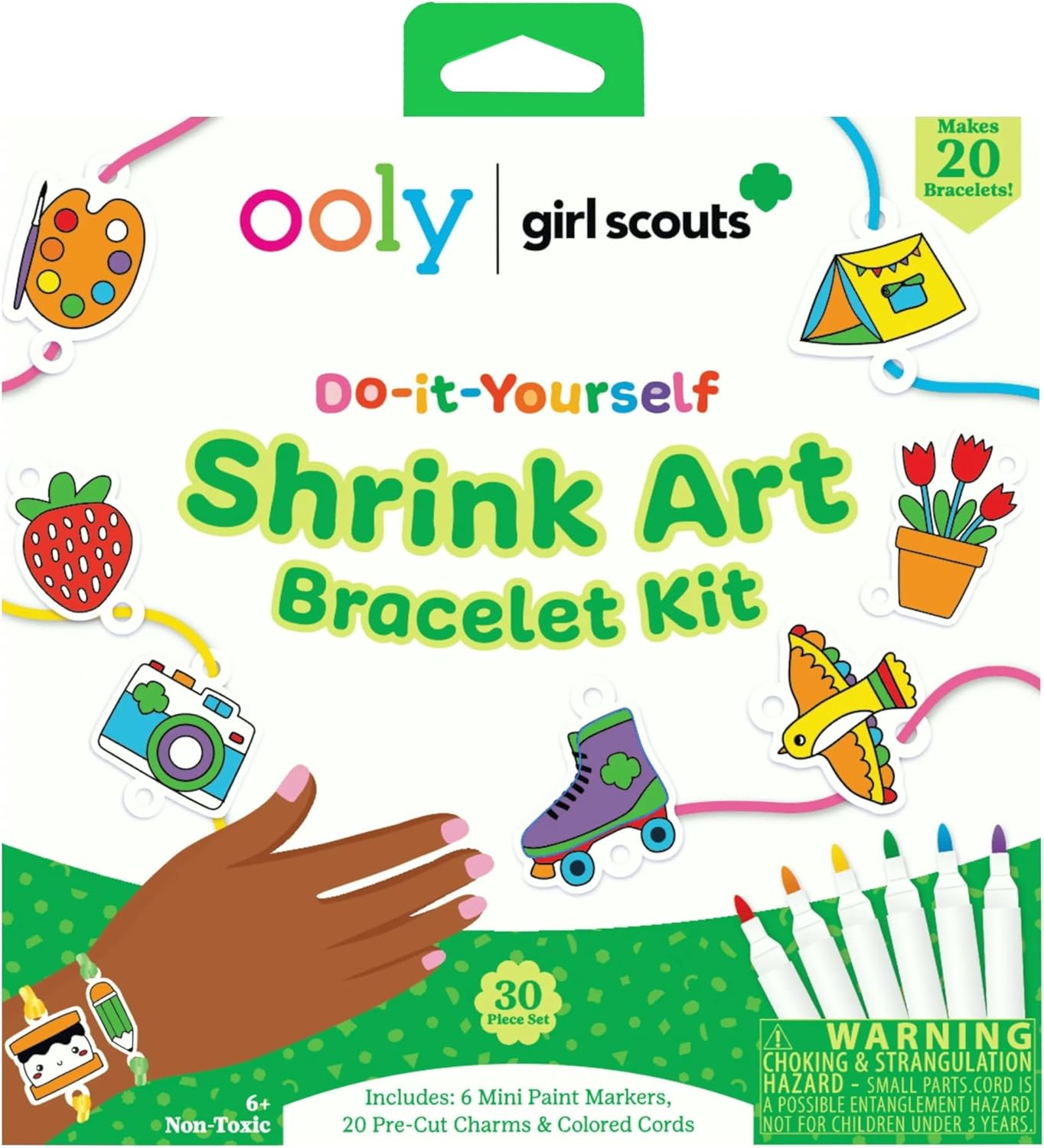 Ooly x Peanuts Snoopy 34 PC DIY Shrinking Art Kit for Kids with Markers, 20 Plastic Pre Cut Charms and More, No Mess Creative Activity Jewelry Making Kit