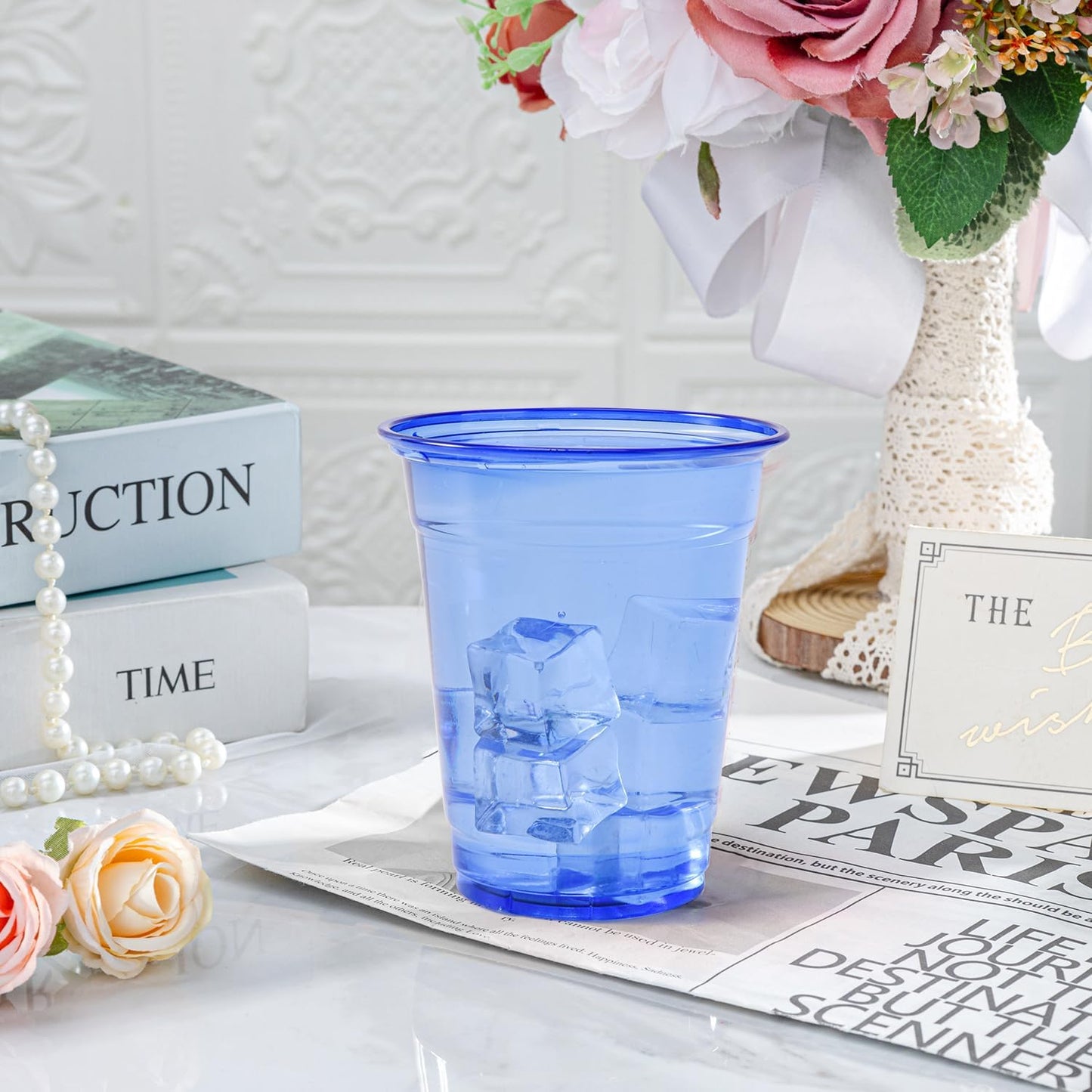 50 Pack Black Clear Plastic Cups 12 oz Disposable Drinking Cups for Wedding Black Birthday Party Supplies