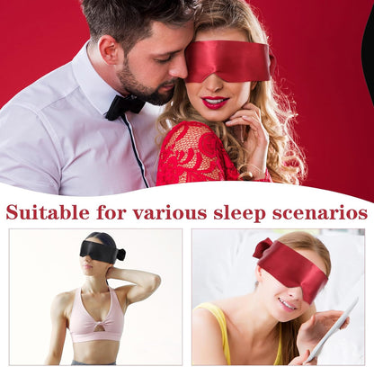 Tyqour 2 Pcs Soft Silk Blindfold for Adult Couples, Satin Blind Folds for Adult Play, Adjustable Blindfold for Party Games, 59 Inch V-Shaped Blackout Sleep Mask for Women Men Gift (Black, Pink)