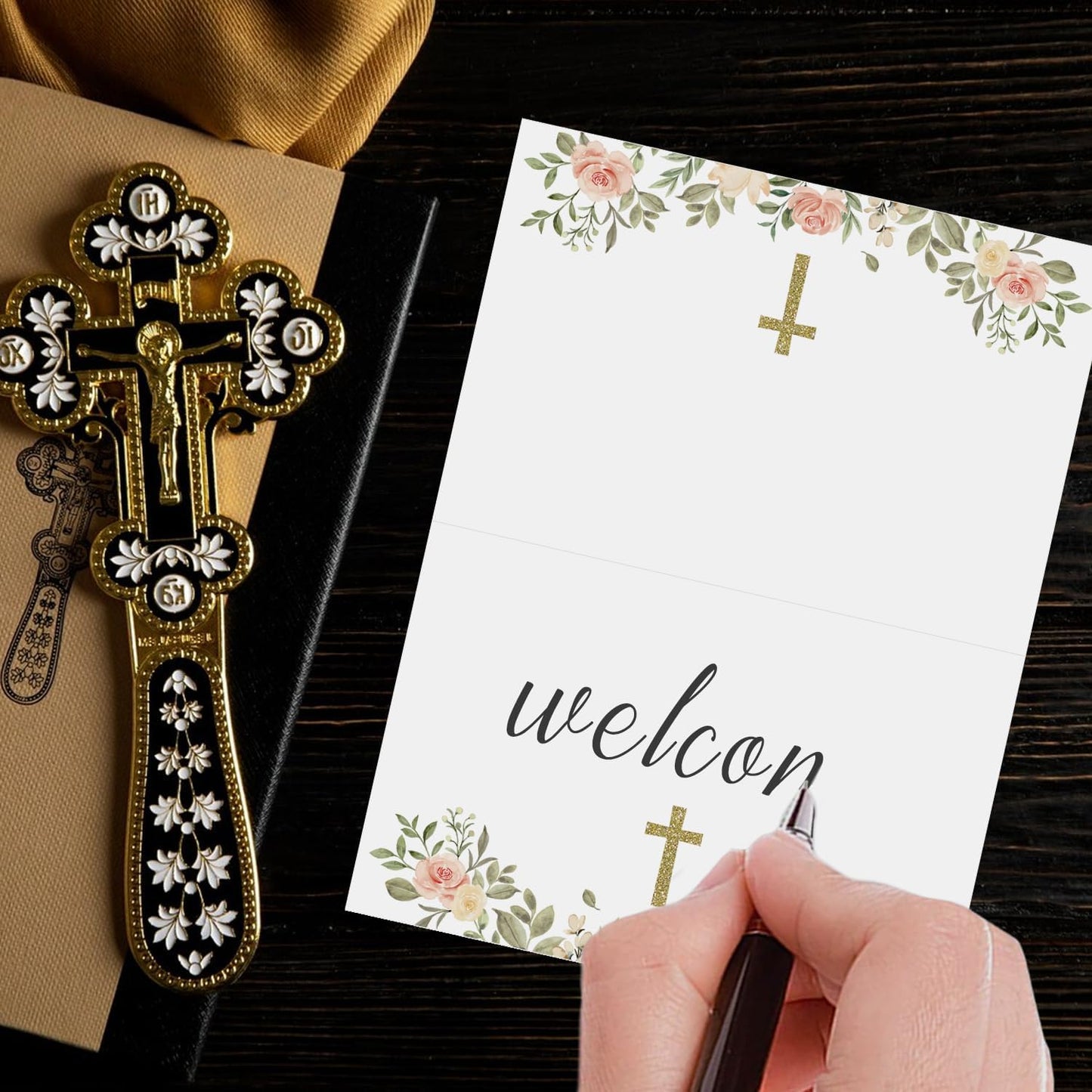 24 Pcs Baptism Place Cards, Baptism Themed Buffet Food Labels and Tent Name Cards for Newborn Baby Shower Party Table Setting Decorations Supplies (White)