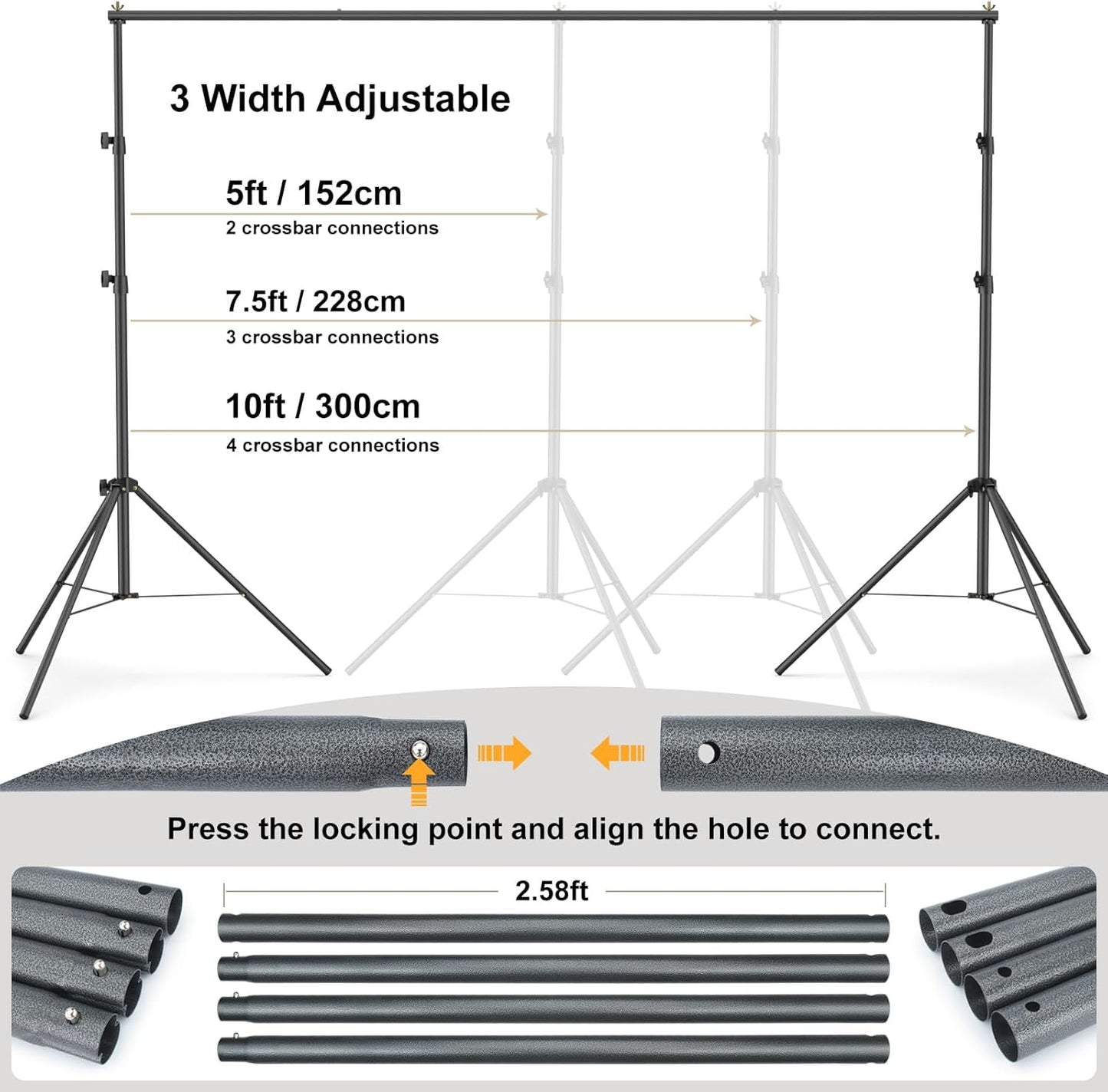 LINCO Lincostore Backdrop Support Stand Kit 10x6.5ft Adjustable Photography Studio Photo Background Support System with Carrying Bag for Green Screen Muslin, 4171 (10ft Wide ft high)