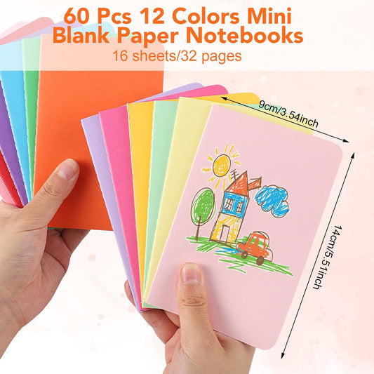 BESARME 60 Packs Mini Notebooks Bulk, Blank Paper Small Pocket Notebook Mini Sketchbooks Small Journal Memo Notepads for Students School Supplies Prizes Classroom Gift Exchange Graduation Party Favors
