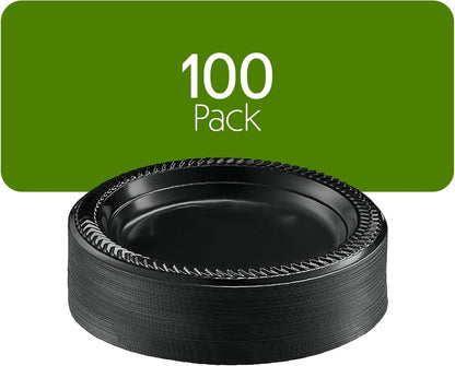 PLASTICPRO 100 PCS Black Plastic Bowls Light Weight 12 oz Plastic Soup Bowls Black Salad Plates Disposable for Party and Wedding