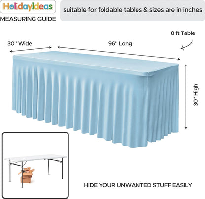 HolidayIdeas 2 Pack Spandex Table Skirt for 6 Ft Rectangle Tables, Black Fitted Stretch Tablecloth 30 x 72 Inch, Wrinkle Resistant Ruffle Design for Wedding Banquets, Trade Shows, Parties