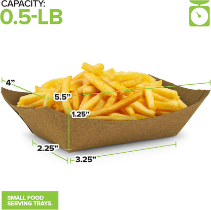 [250 Pack] Medium Disposable Brown Kraft Paper Food Trays, 1-Lb Concession Tray, Serving Boats for Party Snacks, Taco Bar, Seafood, Nachos Plates