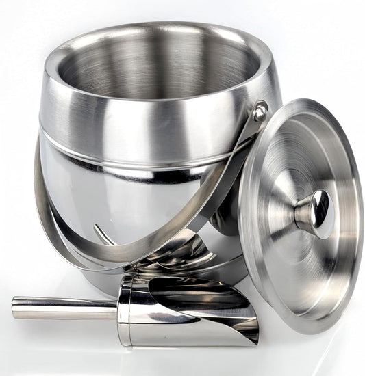 BREKX 3-QT Insulated Ice Buckets for Parties with Lid and Scoop - Iceberg Anchored Wine Chiller Champagne Bucket for Cocktail Bar, Metal Bucket with Lid, Non-Sweat