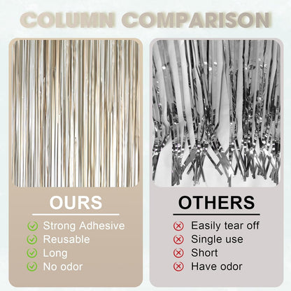 Voircoloria 3 Pack 3.3x8.2 Feet Gold Foil Fringe Backdrop Curtains, Tinsel Streamers, Fringe Backdrop for 2025 New Years Eve, Graduation, Birthday, Baby Shower, Gender Reveal, Disco Party - Colors B