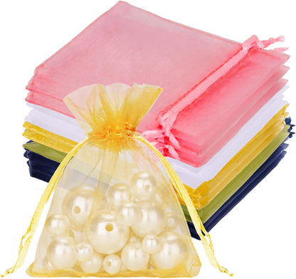 joycraft 50Pcs Organza Bags, 2x3 inch Gift Favor Bags, White Wedding Favor Bags, Jewelry Pouches with Drawstring, Mesh Bags Drawstring for Jewelry, Festival, Makeup, Candy, Desserts