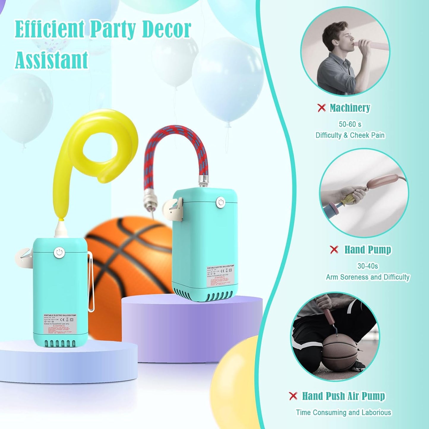 Ball Pump Balloon Pumps Electric, Balloon Pump Portable Long Animal Balloon Pump, Electric Blower Machine Inflator Basketball Pump 260 Balloon Pump for Party/Wedding/Birthday Decorations