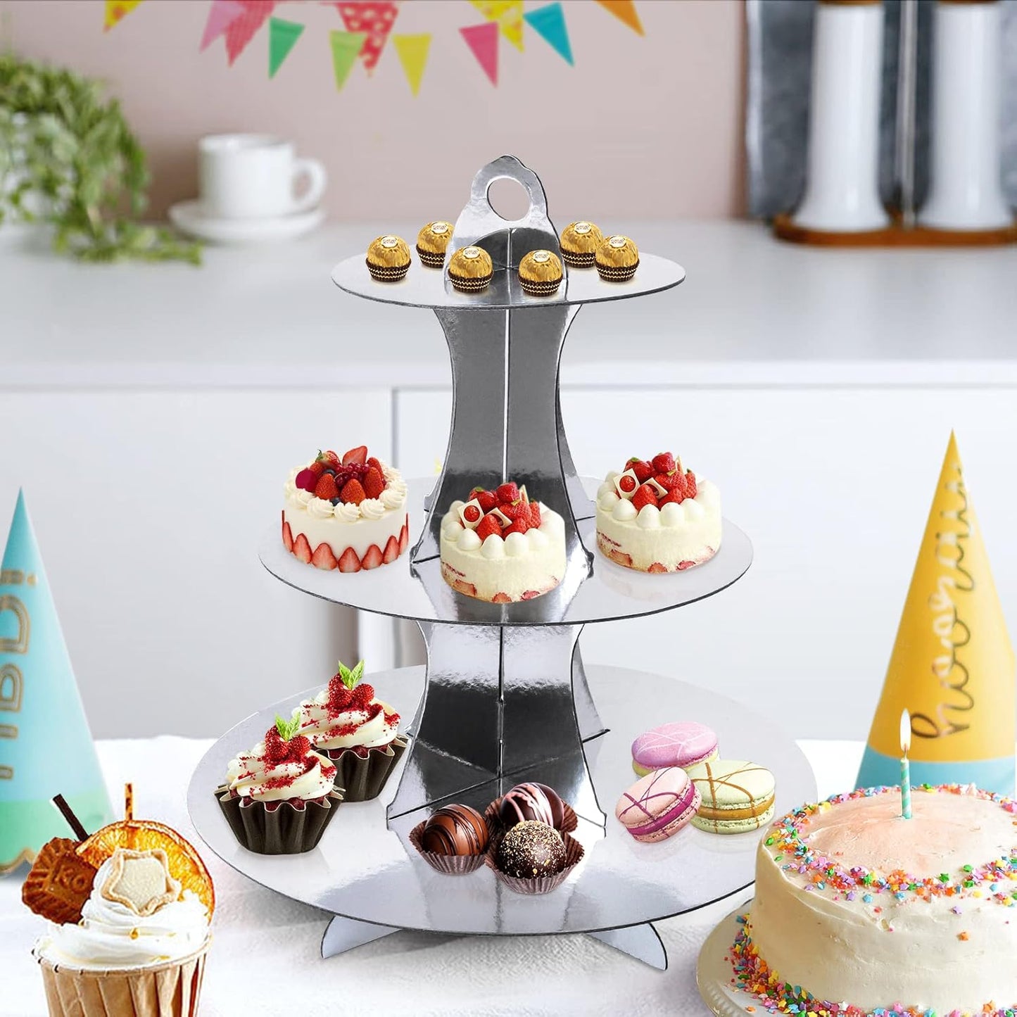 Soleebee 3-Tier Round Cupcake Stand, Cardboard Cupcake Tower, Dessert Cup Cake Stand Tower for Birthday Wedding Party Decoration, Cupcake Tier Stand 1 Set (Hot Pink)