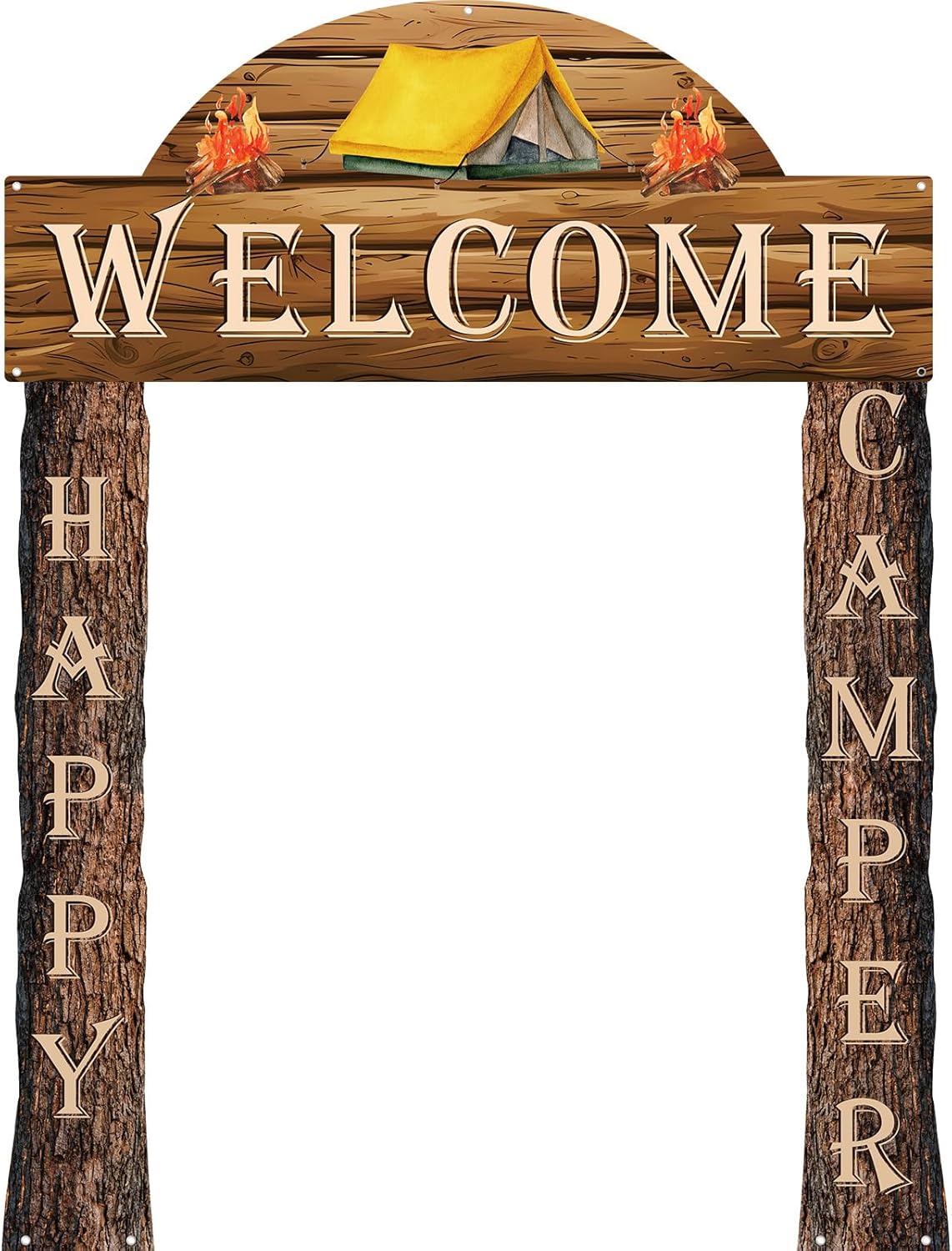 Peryiter 3 Pcs Camping Themed Party Decorations Banner Welcome Porch Sign with 1 Double Sided Tape for Summer Camp Birthday Hawaii Baby Shower Themed Party Activity Decor door (Forest Style)
