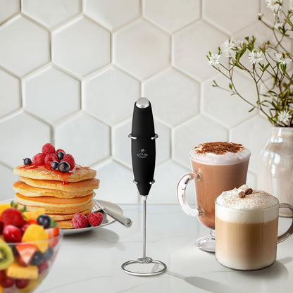 Zulay Kitchen Powerful Milk Frother AA Batteries Included – Ultra Fast Handheld Drink Mixer with Stainless Steel Whisk Stirrer for Coffee, Protein, Matcha & More, Frother Wand Electric Frothmate Black - Colors E