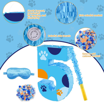 16 Inch Number 2 Dog Paw Pinata with 16 Inch Piñata Stick Blindfold Confetti for Boy Girl Kids 2nd Birthday Party Decorations (2nd)