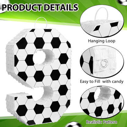 Gemscream Number 9 Soccer Piñata Bundle with Blindfold and Stick Small Piñata Party Decoration for Mexican Fiesta Cinco De Mayo School Anniversary Football Party Celebration Gift 15.75 x 11 x 2.8 in