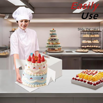 20Pack 12x12x6 Cake Boxes with Boards, 10Pcs Cake Boxes & 10Pcs Cake Boards, Sturdy White Packaging for Transporting & Displaying Cakes, Desserts, and Fathers day