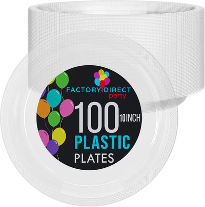Party Solids Black Plastic Plates For Party 10" Black Disposable Plates For Party Supplies 100 Pcs Plastic Dinnerware Sets Heavy Duty 350 GSM Disposable Dinnerware Set