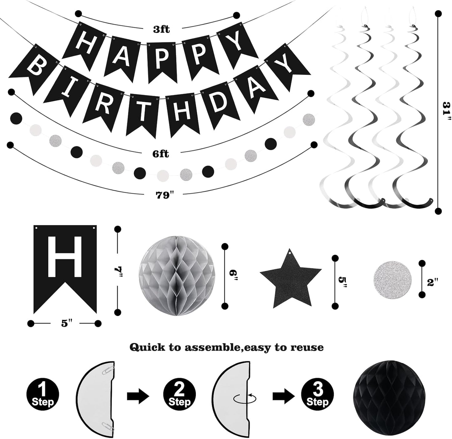 meowtastic Birthday Decorations, Happy Birthday Banner with Honeycomb Balls, Stars Hanging Swirl Streamers, Circle Dots Garland, Happy Birthday Party Decorations for Women Men Boys Girls (Blue)
