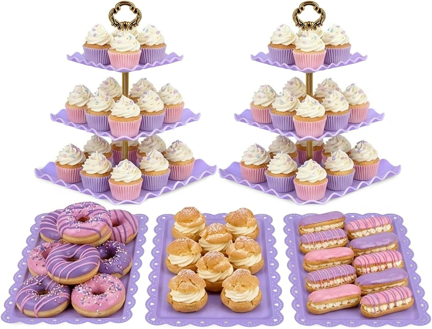 NWK 5 Piece Cake Stand Set with 2 x Large 3-Tier Cupcake Stands, 3 x Appetizer Trays, for Wedding Birthday Baby Shower Tea Party Decorations (White)
