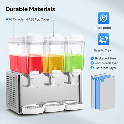 ROVSUN 9.6 Gallon/36L Commercial Beverage Dispenser Drink Dispenser, 18L X 2 Tanks Commercial Juice Dispenser Stainless Steel with Thermostat Controller for Home Restaurant Bar Party 110V/60HZ