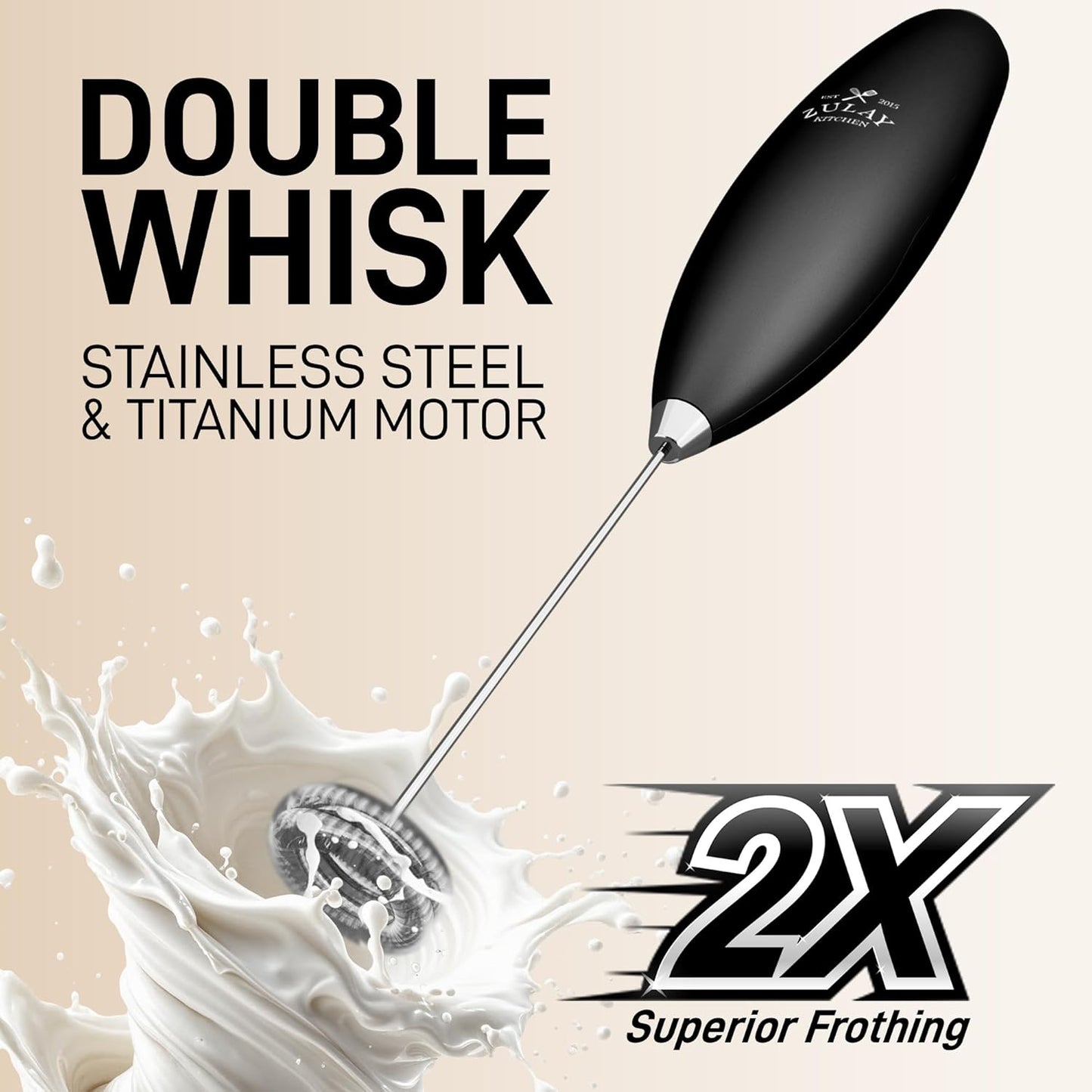 Zulay Kitchen Powerful Milk Frother Wand With Duracell Batteries - Ultra Fast Handheld Drink Mixer - Electric Whisk Foam Maker for Coffee, Lattes, Cappuccino & Matcha - Z1 Motor - Black - Colors D