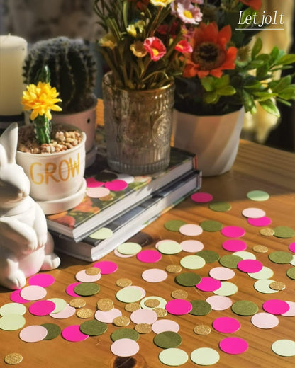 Green Confetti Glitter Golden Greenery Scatter Table Decoration Surprise Paper Craft Anniversary Supplies Birthday Party Bridal Baby Shower Party Wedding Gift Circle Dots Decor 100 Pcs
