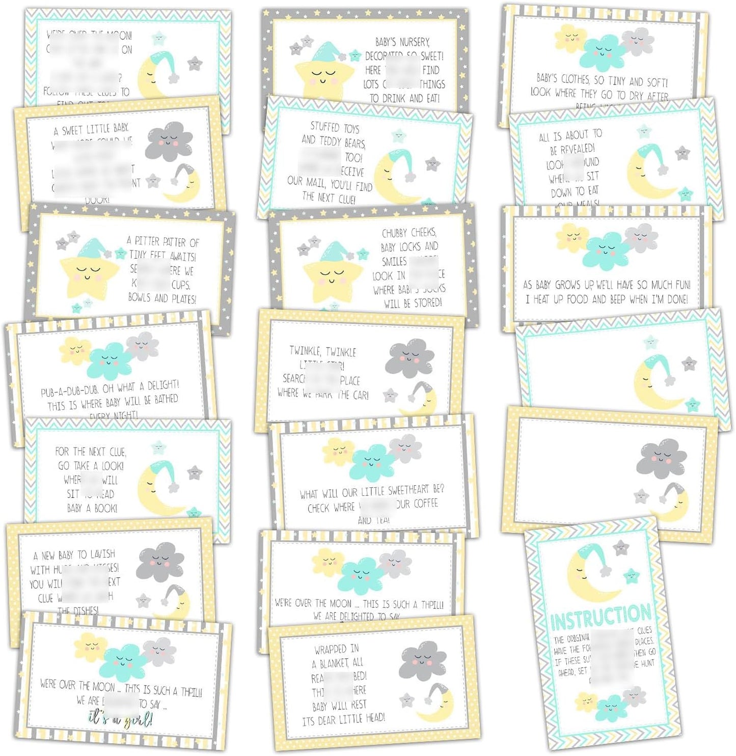 Birthday Treasure Hunt Clue Cards, Cake Scavenger Hunt Game, Set of 19 Cards and 18 Envelopes, Indoor Ourdoor Birthday Party Activities Celebration Game, Birthday Party Decorations - SR7