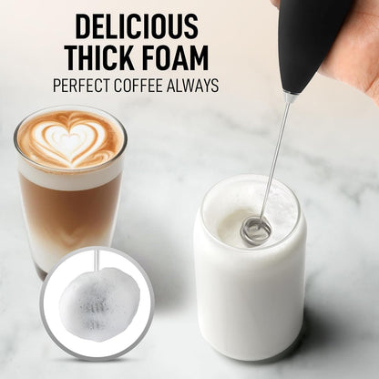 Zulay Kitchen Powerful Milk Frother Wand With Duracell Batteries - Ultra Fast Handheld Drink Mixer - Electric Whisk Foam Maker for Coffee, Lattes, Cappuccino & Matcha - Z1 Motor - Black - Colors D
