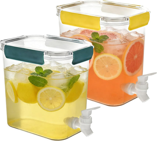 2 Pack Plastic Beverage Dispenser with Spigot Clear Kitchen Fridge Drink Dispenser for Summer Iced Tea Parties Lemonade Juice Tea Beer Cold Water Lemonade Party Supplies