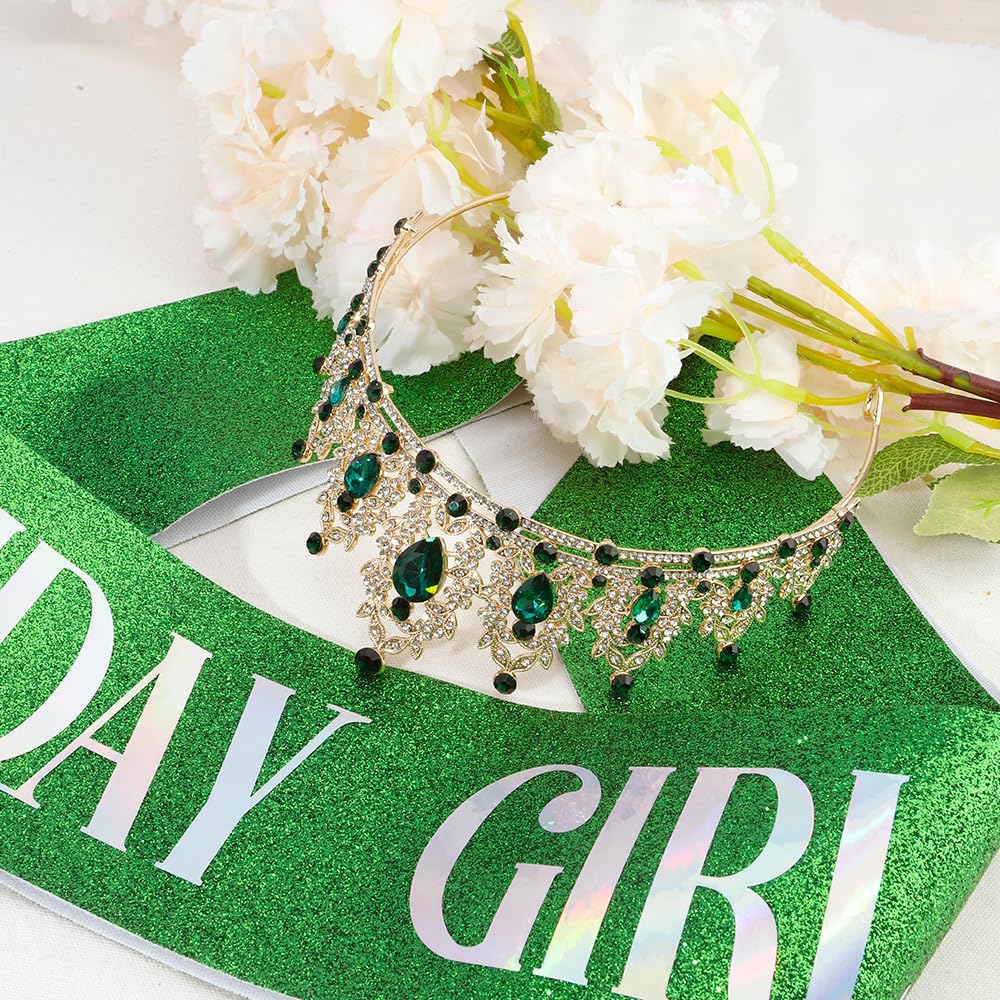 Silver Birthday Crown Headband with Sash for Women - Rhinestone Tiara for Birthday Parties
