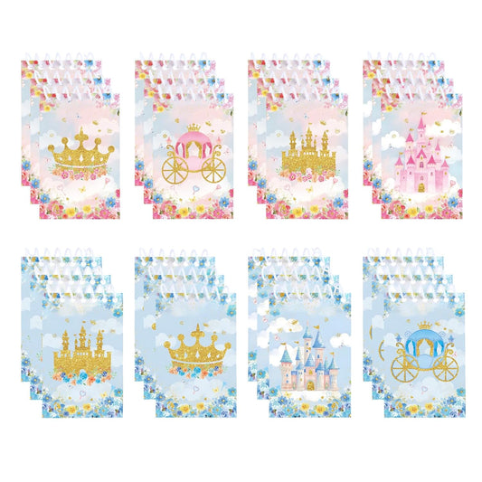 24Pcs Princess&Prince Castle Mini Spiral Notebooks Party Supplies Blue Pink Mini Notepad Pocket Journal Gifts for Kids Boys Girls Birthday Party Decorations Teacher Rewards Classroom School Supply