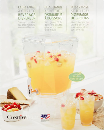 CreativeWare Crown Beverage Dispenser with Base and Name Clip, 3.5 gallon, Clear