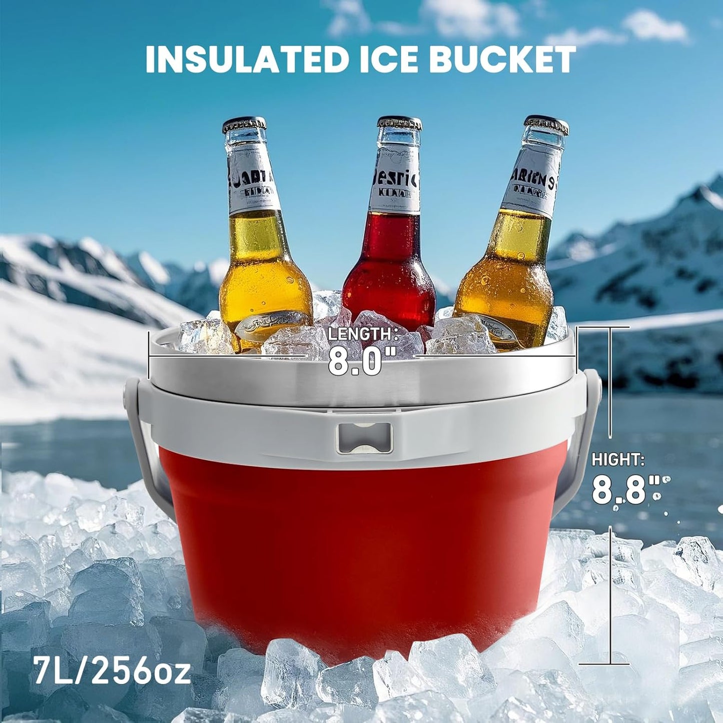 COKTIK 7L Insulated Ice Bucket with Lid，Double Wall Vacuum Stainless Steel Beverage Bucket Keeps Frozen Longer，Holds 6 Longnecks or 3 Bottles of Wine，for Cocktail, Champagne, Large Parties(Blue)