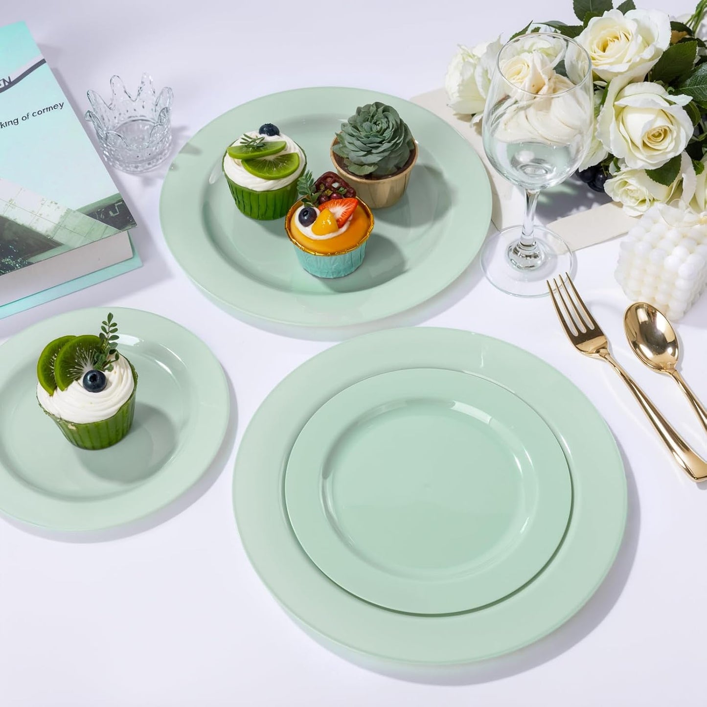FLOWERCAT 60PCS White Plastic Plates - Heavy Duty White Disposable Plates for Mother's Day/Birthday Party/Wedding -serve for 30 guests Include 30PCS 10.25" & 30PCS 7.5" Plates for Party