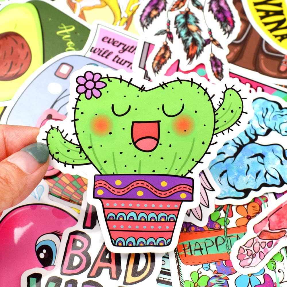 QTL Neon Stickers for Teens & Students Prizes, Waterproof Vinyl Party Favor Stickers, School Rewards, Water Bottle and Laptop, 50PCS - Colors B