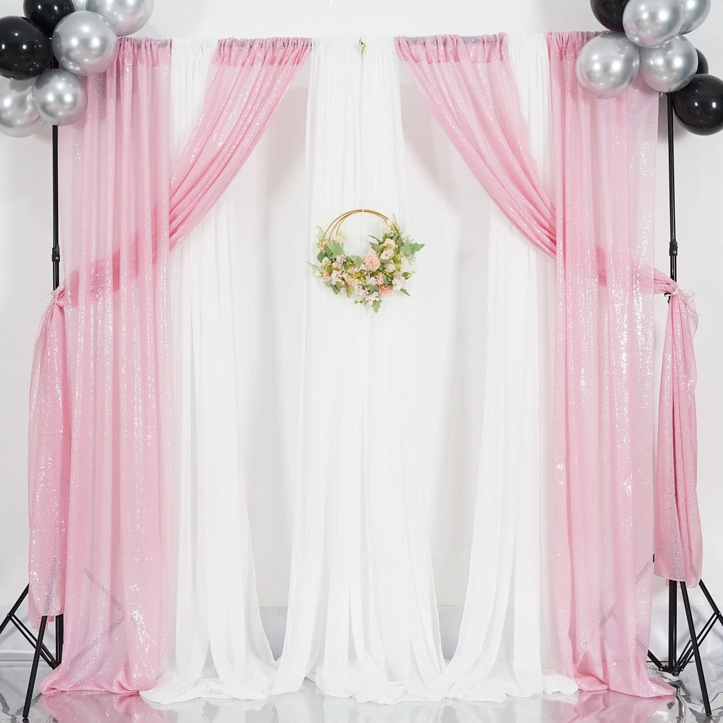 Poise3EHome Black Sequin Backdrop Curtains, 2 Panels 2FTx8FT Glitter Photo Booth Backdrop for Halloween Birthday Bachelorette Wednesday Twilight Party Decorations