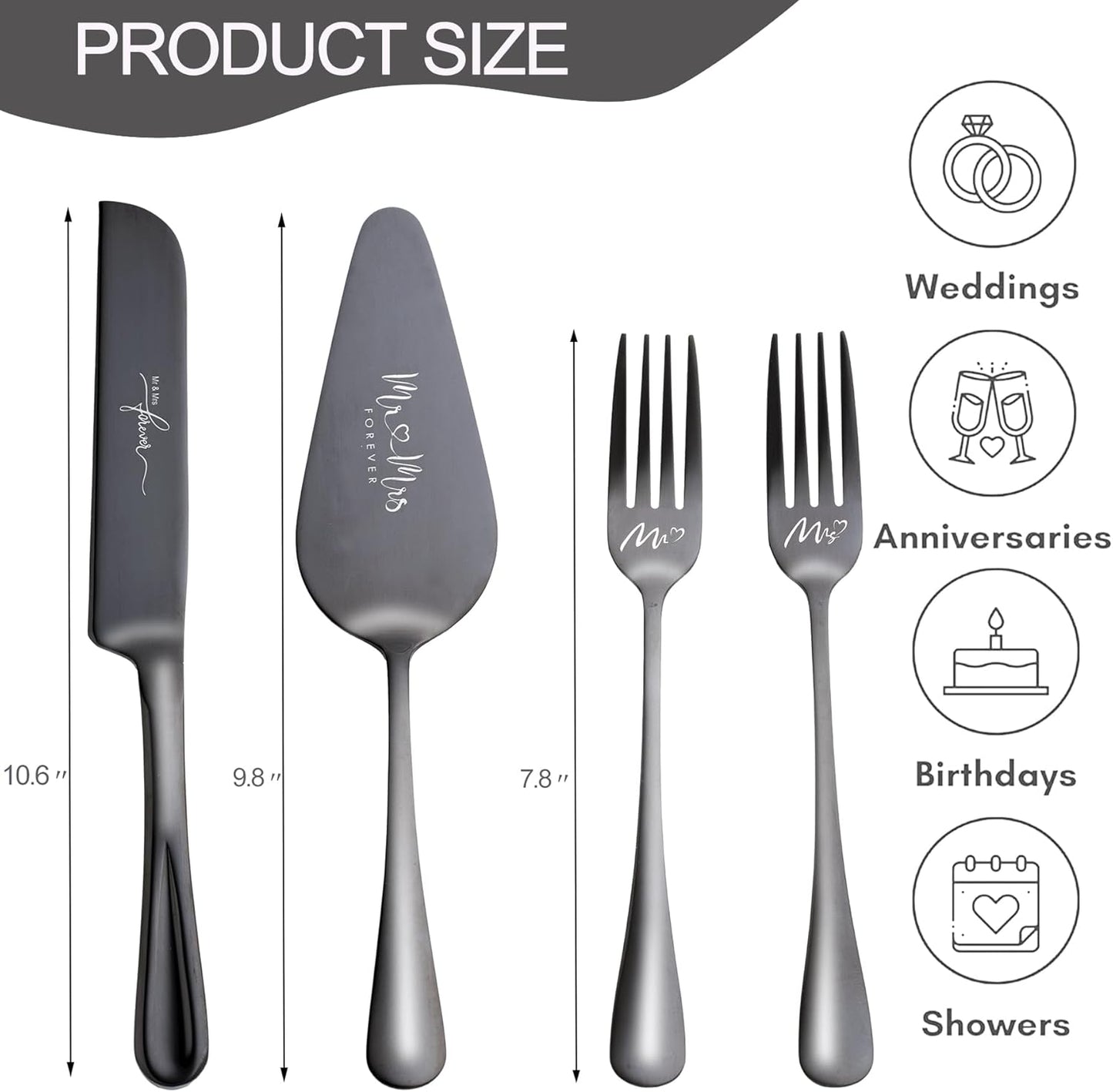 4 Pieces Wedding Cake Knife and Server Set, Stainless Steel Mr and Mrs Cake Cutter and Forks for Wedding, Birthday, Bridal Shower Gifts for Couples (Rose Gold)