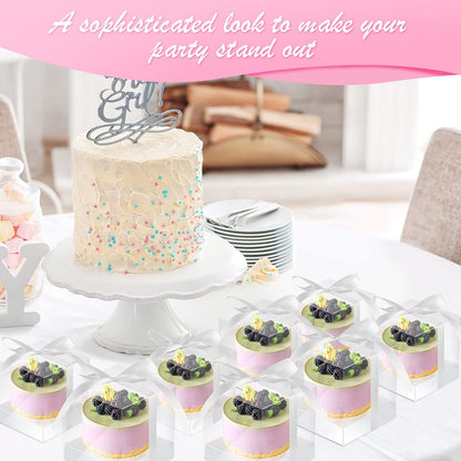 Thenshop 50 Pcs Clear Cupcake Boxes Individual 3.5 Inch Plastic Single Cupcake Containers Boxes with Inserts and Ribbon Individual Cake Storage Holders for Cake Kitchen(Dark Blue)