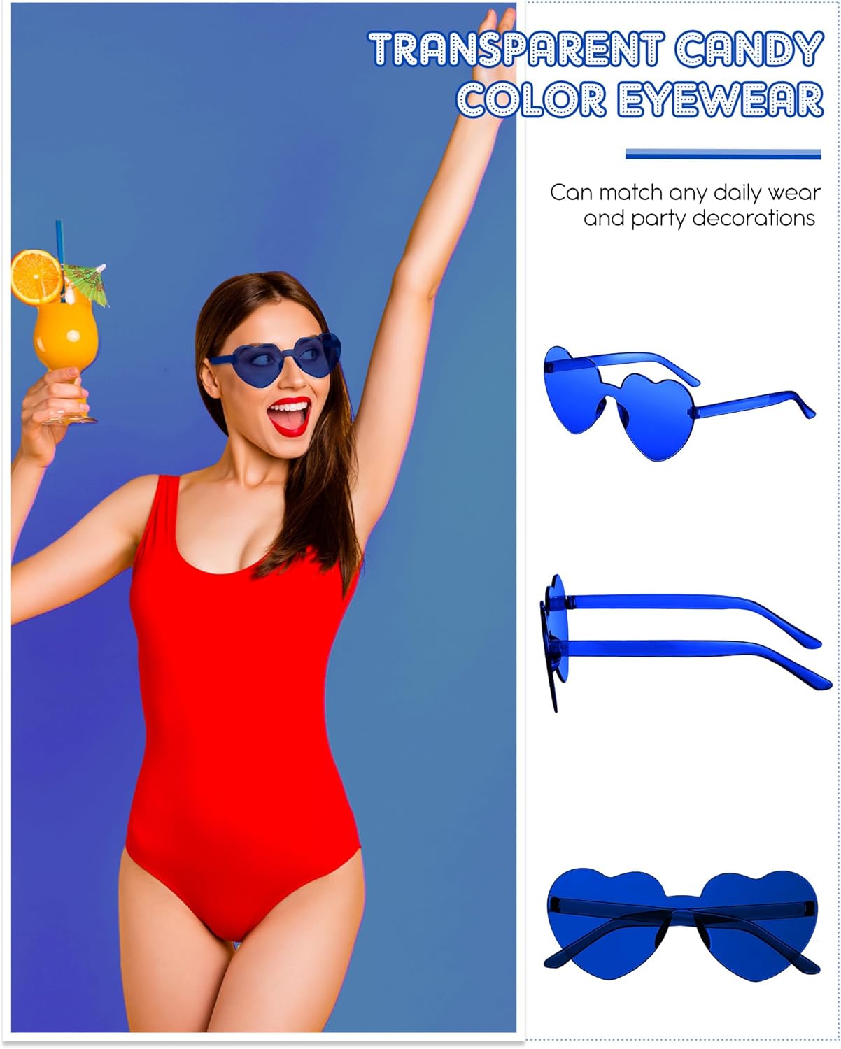 Frienda 20 Pairs Heart Shaped Sunglasses Rimless Candy Color Glasses for Women Men Party Favor