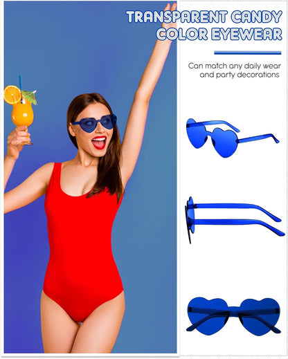 Frienda 20 Pairs Heart Shaped Sunglasses Rimless Candy Color Glasses for Women Men Party Favor