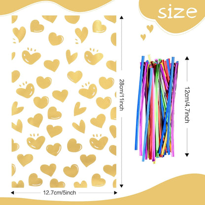 100 Pcs Star Printed 5"X 7" Gift Wrap Cello Cellophane Treat Bags Party Favor bags Clear Candy Cookie Bag Plastic Poly Goodie Storage Bag with Twist Ties for Bakery,Birthday, Wedding ,Party Decorations (Gold)