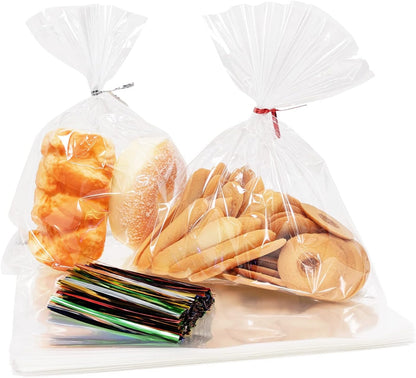 XLSFPY 100PCS Clear Cellophane Bags, 5x7 Small Treat Bags with Ties, Cake Pop Bags, Candy Bags, Goodie Bags, Rice Crispy Treat Bags, Clear Bags for Favors Birthday Party (5'' x 7'')