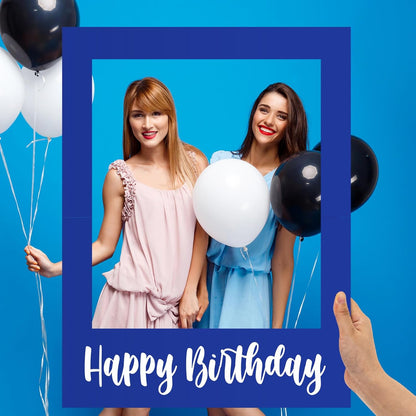 Beeveer 32 x 24 Inch Extra Large Happy Birthday Photo Booth Selfie Frame Props Picture DIY Cutouts Photo Backdrop Cardboard Props for Party Supplies Favors(Vertical,Shiny Gold)