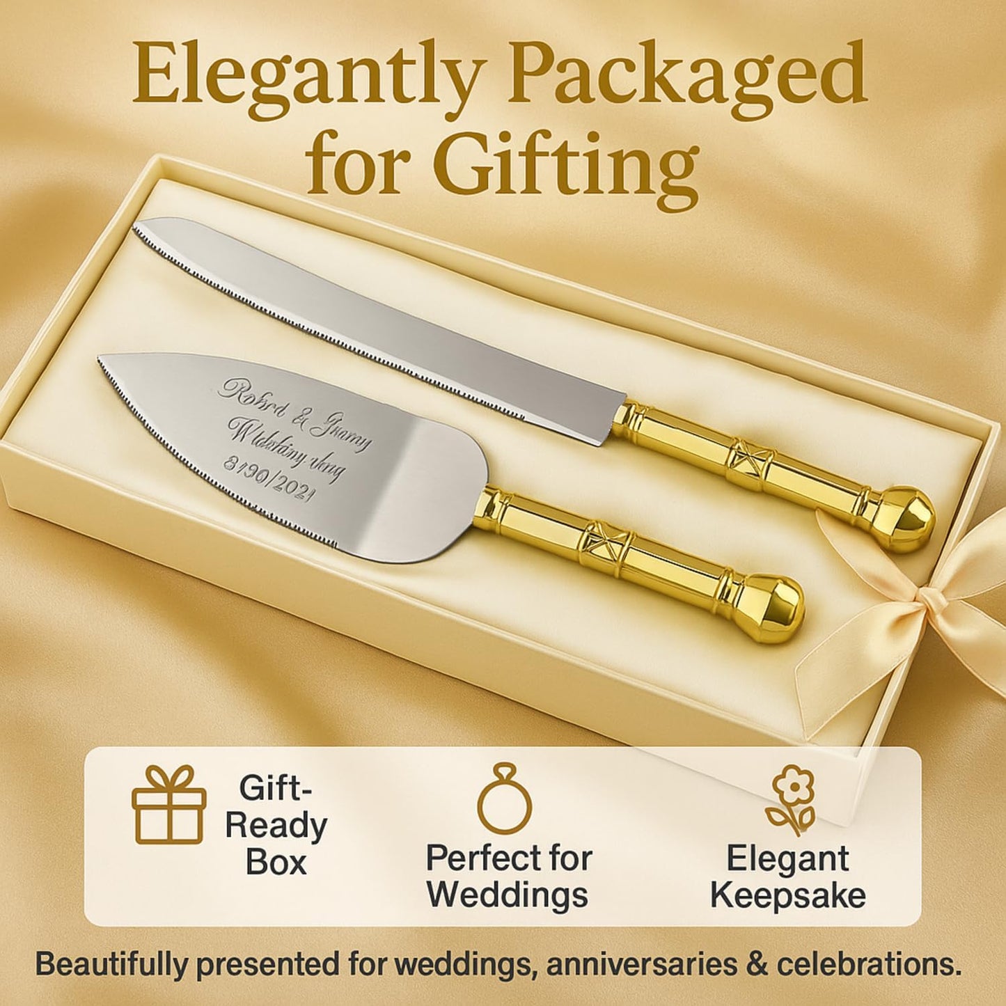 GIFTS INFINITY Personalized Wedding Cake Knife and Server Set with Engraving – Cake Cutting Utensil Set, Keepsake Gift for Wedding, Anniversary, Reception, Birthday & Other Occasions (CH-101WB)
