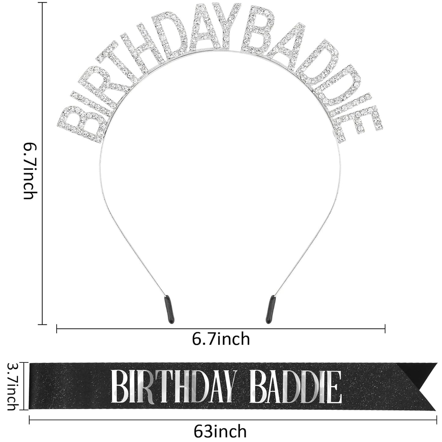 Aprince Birthday Baddie Sash and Tiara Crown for Women Girls Black Gold Happy Birthday Headband Accessiores Party Decorations