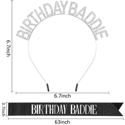 Aprince Birthday Baddie Sash and Tiara Crown for Women Girls Black Gold Happy Birthday Headband Accessiores Party Decorations