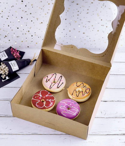 CHERRY 15-Pack 10"x10"x3"Brown Bakery Boxes with PVC Window for Pie and Cookies Boxes Small Natural Kraft Paper Box 10x10x3inch Pack of 15