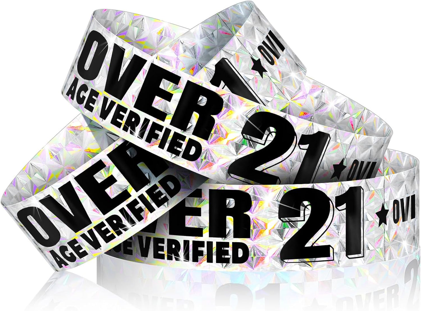 Ferraycle Over 21 Wristbands Holographic Events Wristbands Plastic Party Bracelets Waterproof Bracelets Arm Bands for Events Concerts