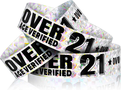 Ferraycle Over 21 Wristbands Holographic Events Wristbands Plastic Party Bracelets Waterproof Bracelets Arm Bands for Events Concerts