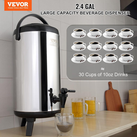 VEVOR Commercial Beverage Dispenser, 2 Tanks 18 L / 19 QT Per Tank Juice Dispenser, 370W Stainless Steel Ice Tea Drink Machine with 45°F-54°F Cooling Temperature, for Cold Drink Restaurant Bar Party