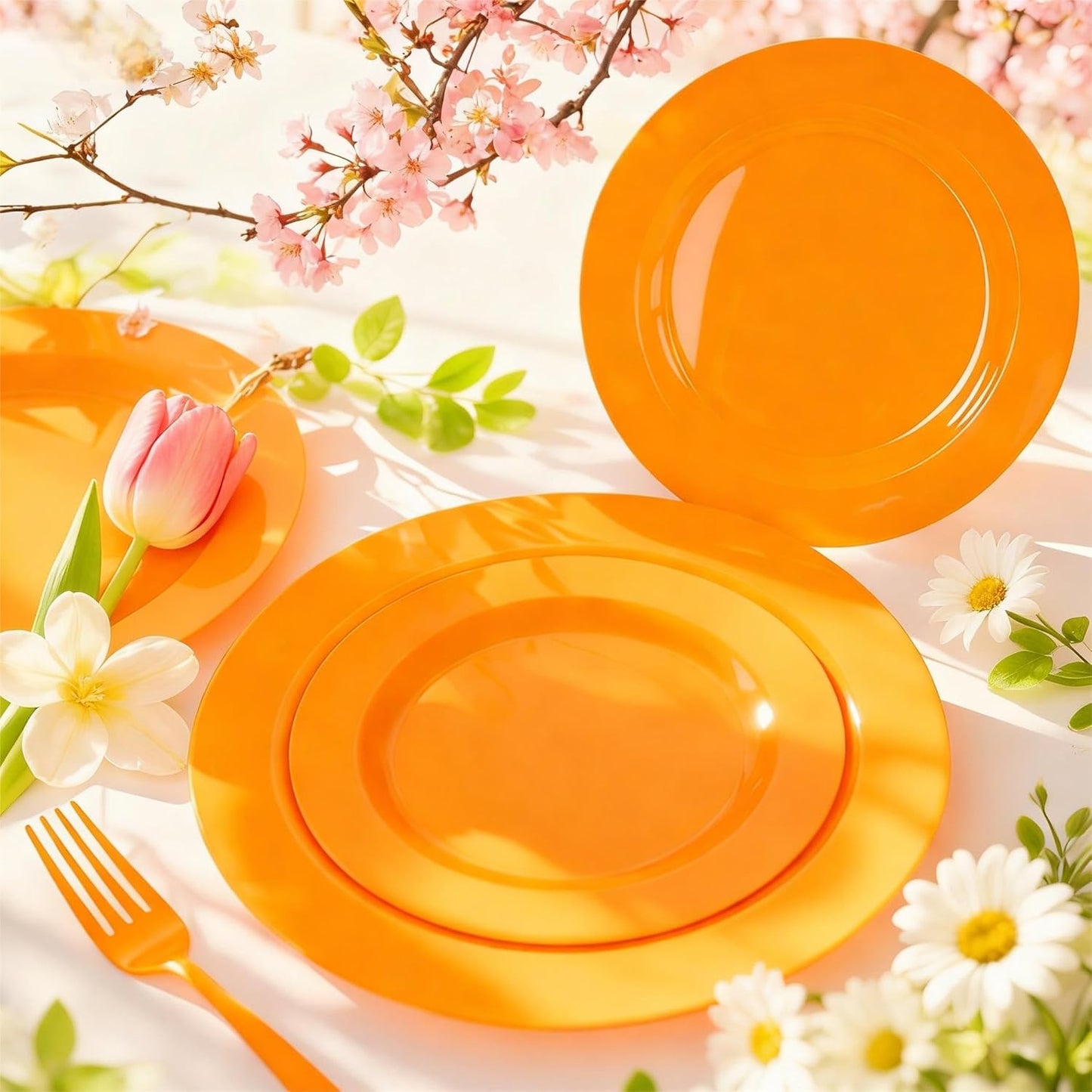 FLOWERCAT 60PCS White Plastic Plates - Heavy Duty White Disposable Plates for Mother's Day/Birthday Party/Wedding -serve for 30 guests Include 30PCS 10.25" & 30PCS 7.5" Plates for Party